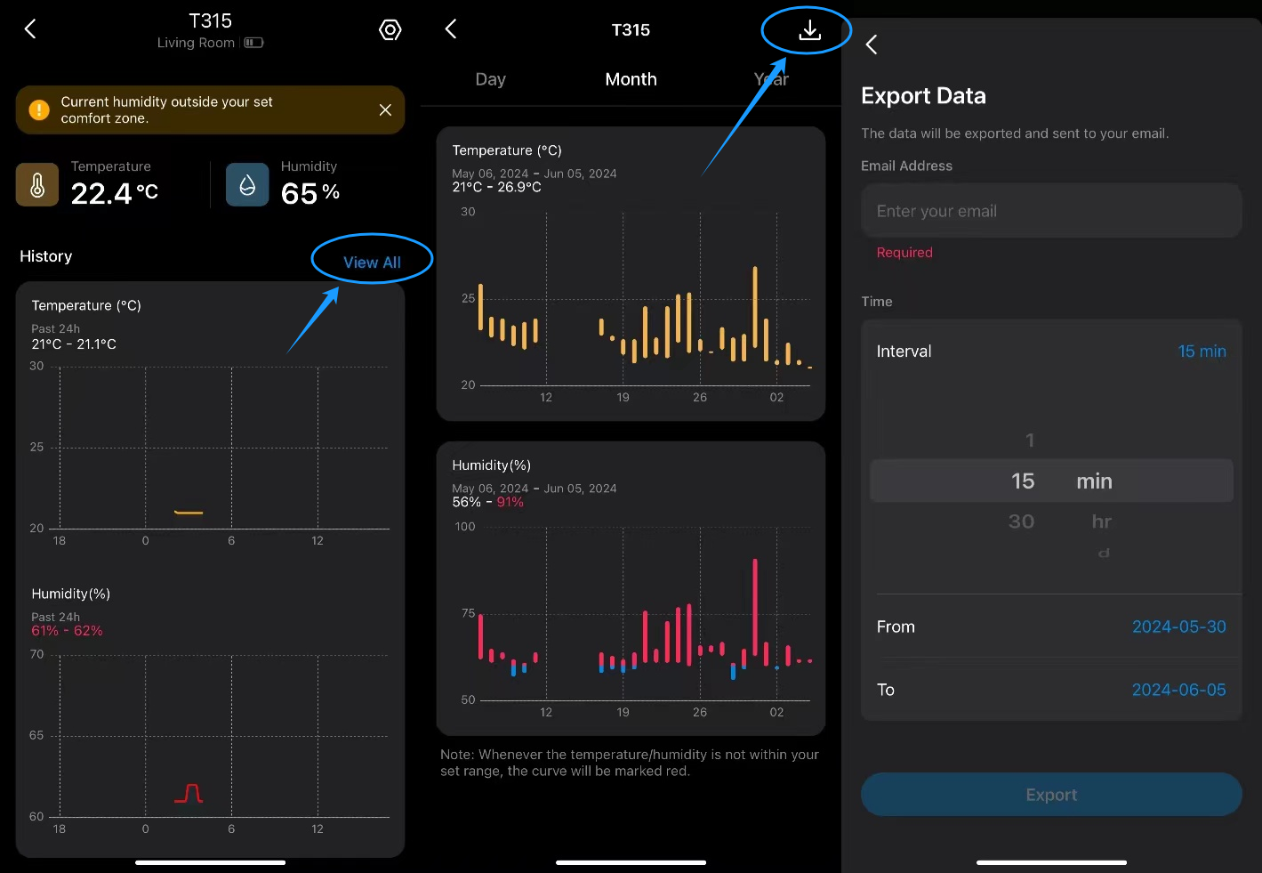 Export Temperature & Humidity History Data of Tapo T315.