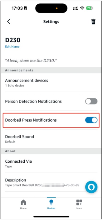 Click on Doorbell Press Notifications.
